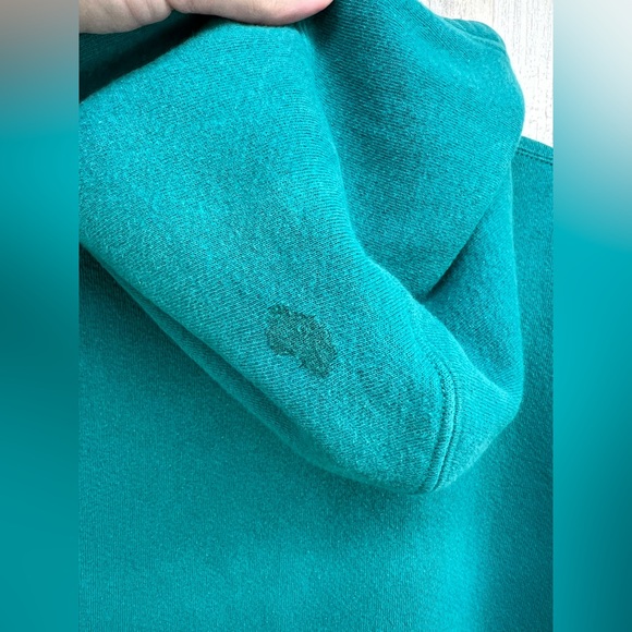 VTG Teal Hoodie Mens Small Eddie Bauer 90s Fleece Pullover Sweatshirt *Flaws* - Picture 5 of 8